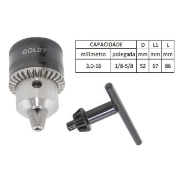 Imagem de 2X Mandril Cônico Com Chave 5/8 3-16Mm B16 Goldy