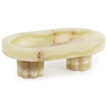 Imagem de Radicaln Bandeja oval de mármore com suporte de 25,4 cm bandeja decorativa verde feita à mão para decoração de banheiro, organizador de mesa de café, bandeja de bancada de cozinha, bandejas de servir