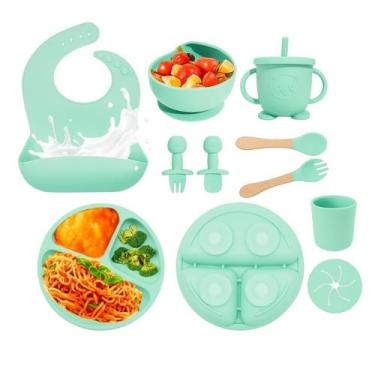 Imagem de Kit Refeição Bebê Prato Copo Talher Babador Silicone Ventosa - Ahc Men
