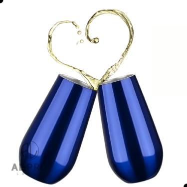 Imagem de Kit 5 Copos Champanhe Espumante Vinho Drink 180ml Aço Inox Luxo (AZUL)