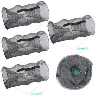 Imagem de Maasechs 4 pacotes de armadilhas dobráveis resistentes para lagostins 29 x 29 x 50 cm para pesca dobrável para camarão, peixinho, lagosta, malha de caranguejo com zíper