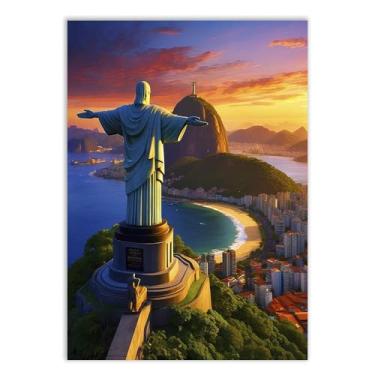 Imagem de Placa Decorativa Cristo Redentor Rio De Janeiro Por Do Sol 3D Decoração Poster Quarto Sala