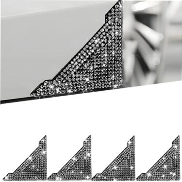 Imagem de MINGZAIQIPEI 4 peças de proteção de canto de porta de carro com strass brilhante - adesivos protetores antiarranhões adesivo de brilho de para-choque (preto)