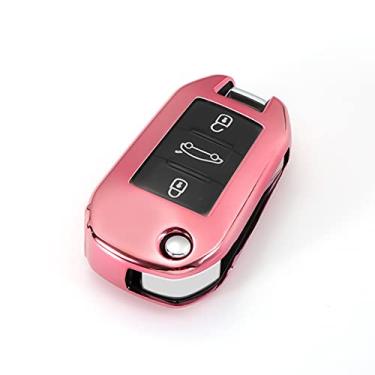 Imagem de CSHU Porta-chaves em TPU macio Capa para chave de carro Capa com anel de chaveiro Bolsa para chaves, adequado para Citroen C4 CACTUS C5 C3 C4L Peugeot 508 301 2008 3008 408, rosa