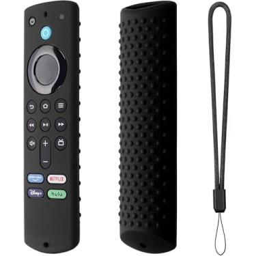 Imagem de Compatível com a tampa remota Fire-TV-Stick 4K Max/3rd Gen | Capa Para controle remoto de silicone macio com cordão | Capa protetora luminosa à prova de choque para -Stick 4k Max (PRETA)