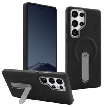 Imagem de Capa magnética de couro com suporte giratório 360 para Samsung S24 S25 Ultra, capa de carregamento sem fio (para Galaxy S24 Ultra/preto)