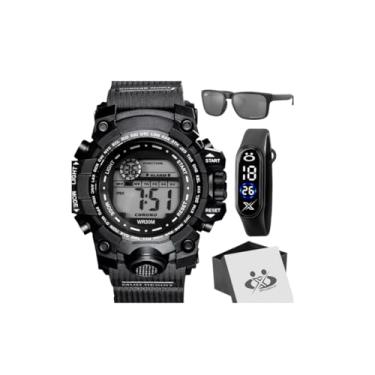 Imagem de Relógio Masculino Digital Prova Dagua + Óculos Proteção UV Qualidade Premium Original Acetato Com Alarme