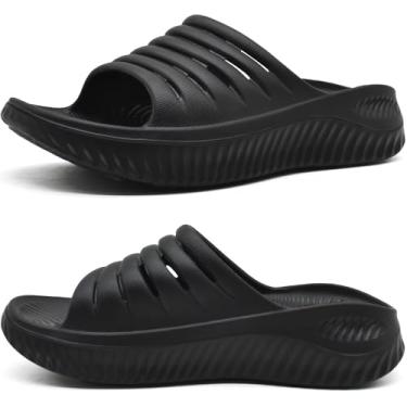 Imagem de KuaiLu Sandálias femininas de recuperação com suporte confortável para fascite plantar, ortopédica feminina com bico aberto e almofada grossa que reduz o estresse nos pés, articulações e costas