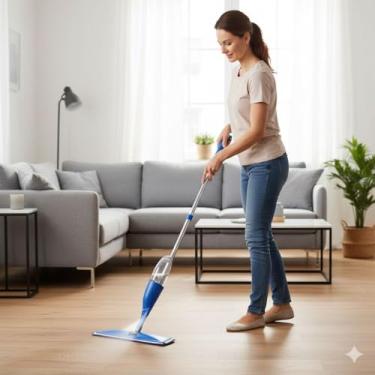 Imagem de Mop Spray com Reservatório, Cabeça Giratória 360°, Cabo em Inox 121cm, Refil Microfibra Lavável, 380ml, Azul, cinza, sortido