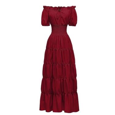 Imagem de Fantasia renascentista feminina medieval chemise vestido camponês top irlandês sob vestido maxi camadas longo vestidos cottagecore, Branco, XXG