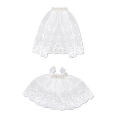 Imagem de Goktvai Conjunto de Vestido Noiva para Boneca, 17cm Vestido Noiva Fofo com Véu 2 Peças Conjunto de Roupas boneca para Decoração Exibição (Branco)