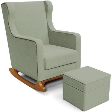 Imagem de Poltrona de Amamentação com Balanço e Puff Mavie L02 Bouclê Oliva - Lyam Decor