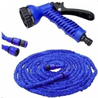 Imagem de Mangueira Mágica Jardim Expansível Flexível, 15 Metros, com Esguicho Spray, Azul