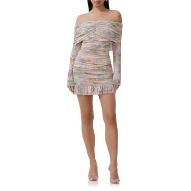 Imagem de AFRM Mini vestido colado ao corpo feminino Fay com ombros de fora e manga comprida, Campo de neblina, P