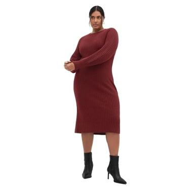 Imagem de City Chic Vestido feminino plus size - Sarah manga longa canelada, Bordeaux, 46
