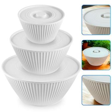 Imagem de Conjunto 3 Saladeira Tigelas PMG Bacias Multiuso Com Tampa 1L 2L 4,25L