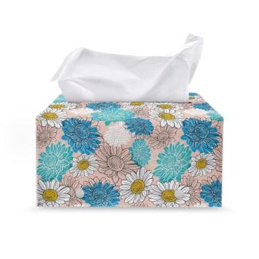 Imagem de Jeiento Estética Caixas de lenços florais decorativas retangulares de couro PU porta-guardanapos para cozinha, organizador grande de dispensador de papel facial para banheiro, quarto, escritório