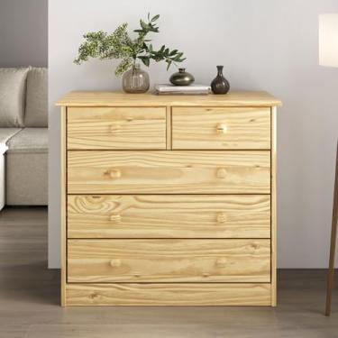 Imagem de IDIMEX Cômoda Gaveteiro em Madeira Macica 5 Gavetas Cor Natural Quarto Adulto e Infantil Rondo 80cm