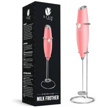 Imagem de Espumador Elétrico de Leite em Aço Inoxidável a Bateria com Suporte, BEAN ENVY, Rosa