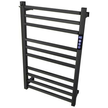 Imagem de Aquecedor de Toalhas Preto para Banheiro com Timer,Display em Fahrenheit, 10 Barras, Elétrico, Montagem na Parede, Aquecimento de