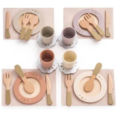 Imagem de Kit de Utensílios de Cozinha Educativo de Madeira ROBUD - 4 Peças Montessorianas para Crianças, Acessórios de Comida de Brinquedo