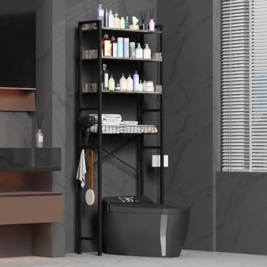 Imagem de ASTLIHO Prateleira Organizadora De Banheiro Independente Com 4 Níveis Sobre O Vaso Sanitário, Cesto Ajustável E Prateleiras, Suporte Para Vaso Sanitário Com 175 Cm De Altura E Economia De Espaço Pa