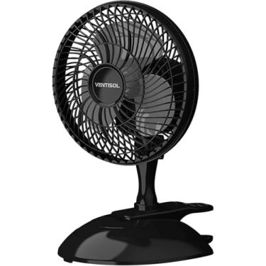 Imagem de Ventilador de Mesa VENTI SOL. Mini Portátil Potente. Com grampo de fixação e Base. 2 Velocidades. Inclinação e Ajuste Regulável. Diâmetro 20CM. Cor Preta. Garantia 12 meses. Alimentação 220V.
