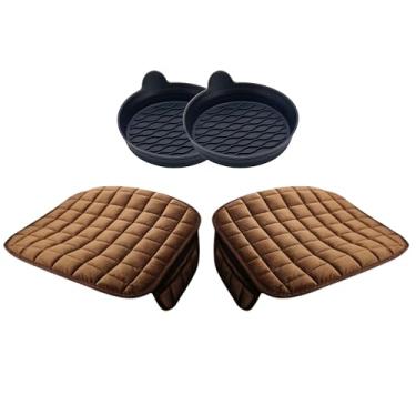 Imagem de Kit Automotivo 4 Peças com 2 Capas de Banco Dianteiras em Suede Confort, 2 Tapetes em Silicone para Porta Copos, Proteção Interior Carro (Marrom)