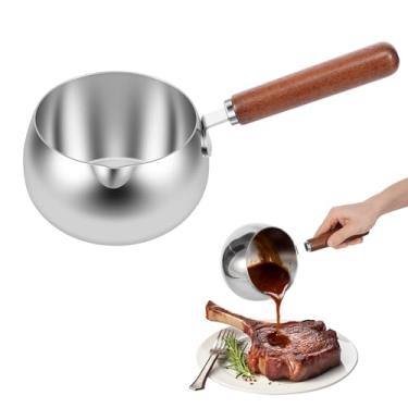 Imagem de Panela Aquecedora de Manteiga de Leite 765.4 g/800 ml Mini Panela de Aço Inoxidável com Cabo de Madeira, Frigideira Multifuncional Aquecedor de Leite Assadeira de Chocolate para Fogão, Sopa, Chocolate