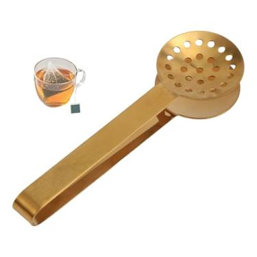 Imagem de Pinça para espremedor de saquinhos de chá, dispensador de coador de saquinho de chá de aço inoxidável, acessórios para presentes para bebedores de chá (ouro)