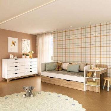 Imagem de Quarto Infantil Cama de Solteiro 3 em 1 e Cômoda 10 Gavetas em Mdf Pre