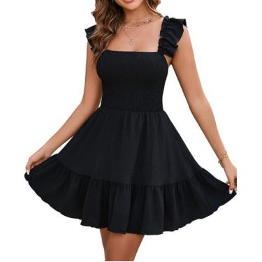 Imagem de Vestido GLNEGE Summer Graduation A-Line Ruffle Party preto