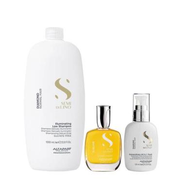 Imagem de Kit Alfaparf Semi Di Lino Diamond - Shampoo 1L + Fluído 125ml + Crista