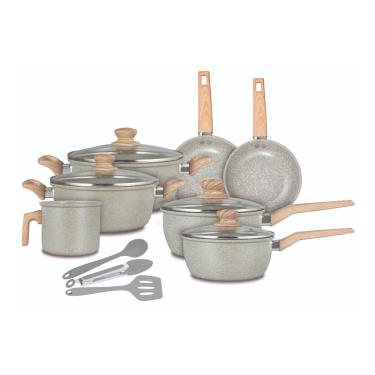 Imagem de Jogo de Panelas 10 Peças Cerâmica Antiaderente Cinza Claro Neuhaus