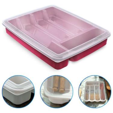 Imagem de Porta Talher Organizador de Gaveta C/ Tampa 5 Divisórias de Plástico -