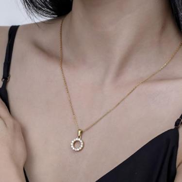 Imagem de Colar com pingente de cristal banhado a ouro 18 K - joia com monograma de strass para presentes personalizados e uso diário, F, Aço inoxidável, Sem Pedra Preciosa