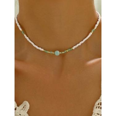 Imagem de Colar feminino de contas turquesa ocidental gargantilha verde, Medium, Latão, Sem Pedra Preciosa