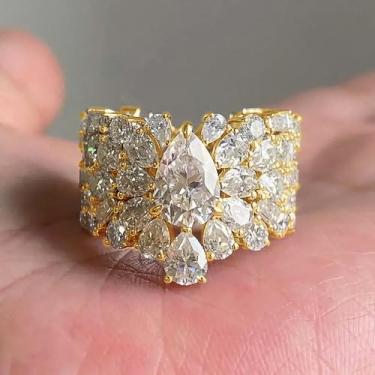 Imagem de Lindos anéis de casamento femininos com gota d'água de zircônia cúbica luxuosa joia de festa de noivado feminina, 7, Latão, Zircônia cúbica