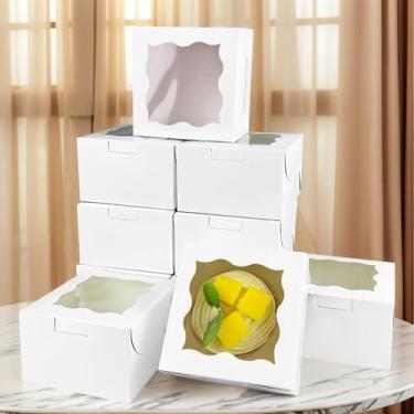 Imagem de Caixa de biscoito branca de 10 x 10 x 6 cm, caixas de padaria com janela, caixa para recipientes de alimentos para assados, cupcakes, biscoitos e morangos