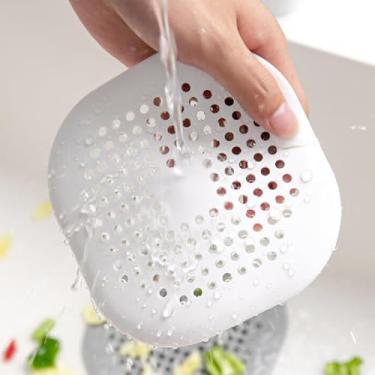 Imagem de Pacote com 1 apanhador de cabelo de silicone - protetor de ralo flexível para chuveiro, pia, banheira e cozinha, filtro reutilizável de fácil limpeza (branco)
