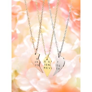 Imagem de Colar com 3 peças de aço inoxidável com pingente de coração e amizade Best Friends Forever para homens e mulheres presentes, one size, Aço inoxidável, Sem Pedra Preciosa