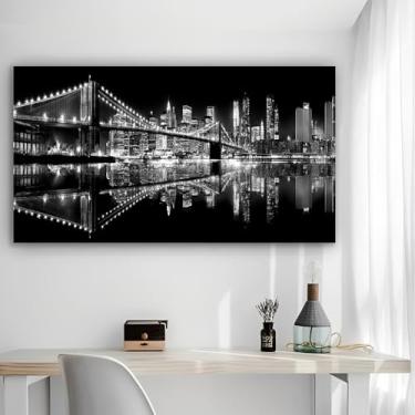 Imagem de Arte de parede em tela rústica vintage ponte vista noturna - Pôster sem moldura de 30,5 x 61 cm - Decoração de casa e escritório para sala de estar, quarto, cozinha e café