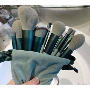 Imagem de Pincéis de maquiagem, kit de maquiagem, cabelos sintéticos macios para sombra, delineador, mistura, corretivo, sombra de nariz, verde, 13 peças