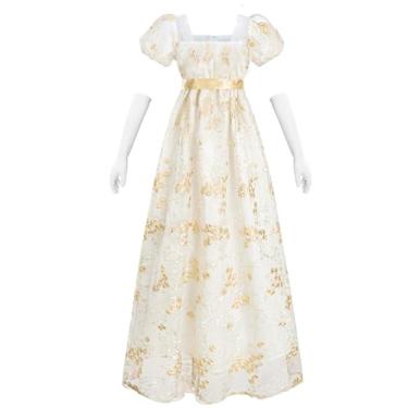 Imagem de NSPSTT Vestidos Dourados Da Regência Para Mulheres, Tamanho Grande, Vestido De Baile Vitoriano Com Luvas Brancas Longas, Tamanho P