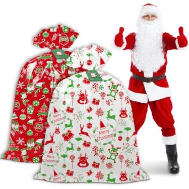 Imagem de HYmoso Bolsa de presente de Natal extragrande – 2 peças de bolsa de presente jumbo de 142 x 91 cm para presentes grandes, saco gigante de Papai Noel para embrulho de Natal