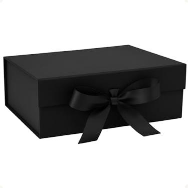 Imagem de Caixa De Presente DobráVel Em PapelãO Com Fecho MagnéTico E Fita De Cetim(Preto,(P) - 23x17x7 CM)