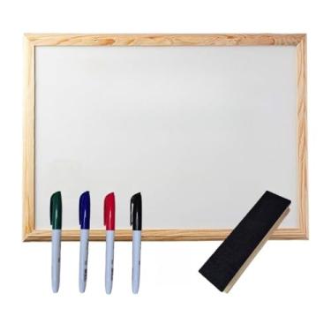 Imagem de Quadro Lousa Escolar Branco Moldura em Madeira 40 * 30cm/60 * 40cm/70 * 50cm/80 * 60cm(80x60 Apagador e 4 Marcadores)