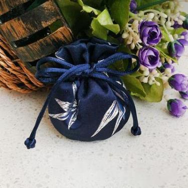Imagem de Only My Live Home Linda mini bolsa de presente de brocado de seda luxuosa com cordão chinesa boa sorte sachê joias brincos anel bolsa de armazenamento (bambu azul (5 peças))