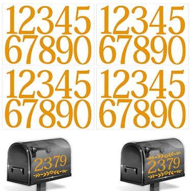 Imagem de Adesivos refletivos de números de caixa de correio de 5 cm, 4 folhas 0-9 números de vinil à prova d'água com 2 peças de decalque de flores, números de caixa de correio autoadesivos para placas