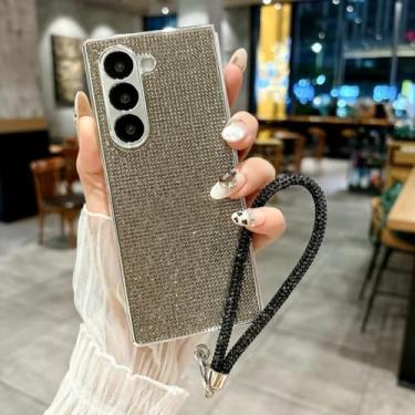 Imagem de Capa com revestimento de corrente de pulso com diamante brilhante para Samsung Galaxy Z Fold 7 6 5 4 Fold7 Zfold Fold6 Pulseira à prova de choque (para Galaxy Z Flip7/BlackSL)